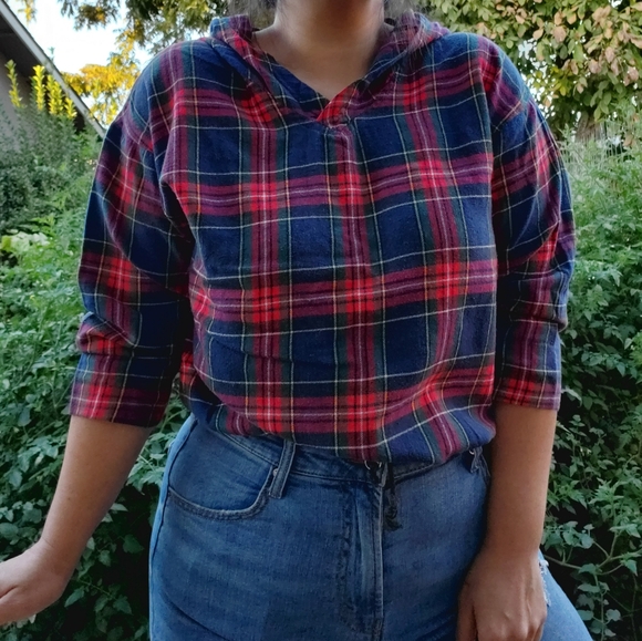 Quarter Sleeve Hooded Plaid Flannel - Picture 2 of 8